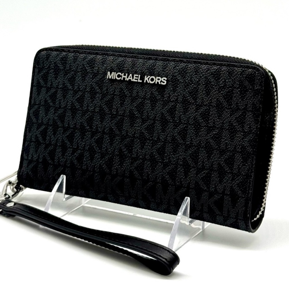 Michael Kors Jet Set Travel Flat MF Phone Case Wallet Black Signature